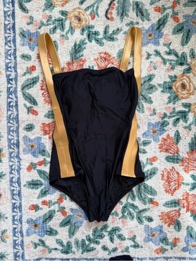 Vintage Oscar de la Renta Swimsuit Black and Gold
